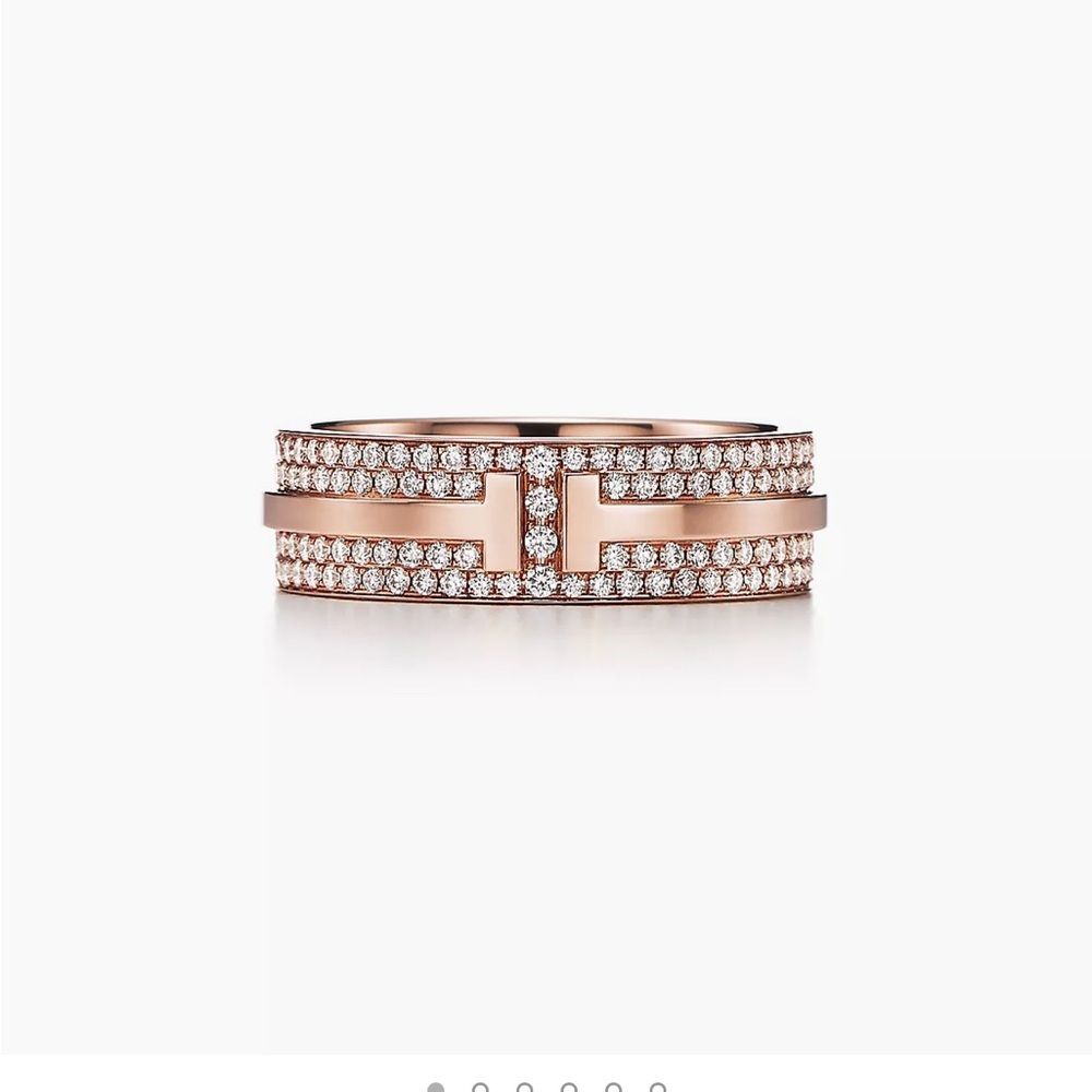 Tiffany 18k rose gold wide pave ring. Size 7